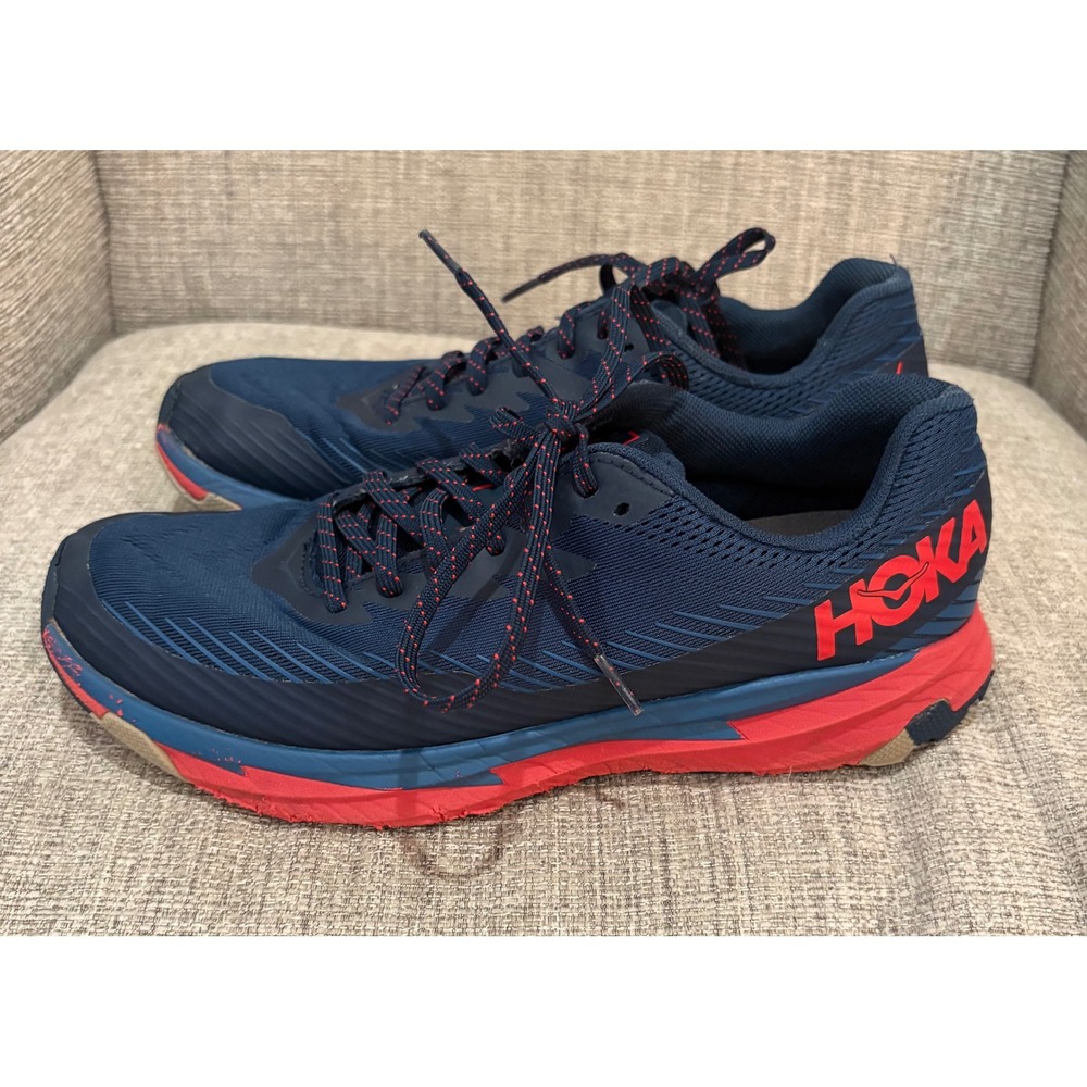 Hoka One One Torrent 2 Mens Trail Running Shoes Navy Blue Red Sneakers Size 10